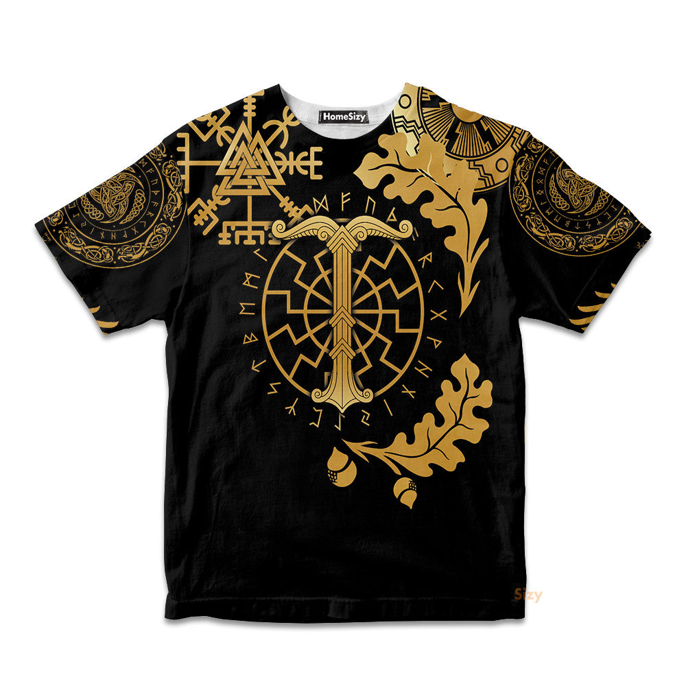 Viking Oak Leaf Valknut Vegvisir With Irminsul - Kid Tshirt