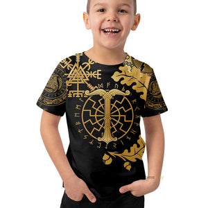 Viking Oak Leaf Valknut Vegvisir With Irminsul - Kid Tshirt