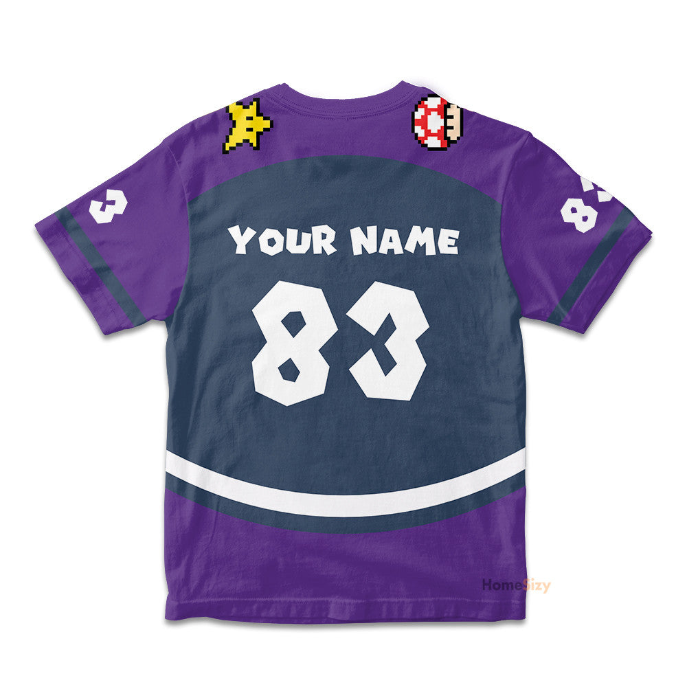 Custom Name And Number 3D Waluigi Sports Costume Cosplay - Personalized Kid Tshirt