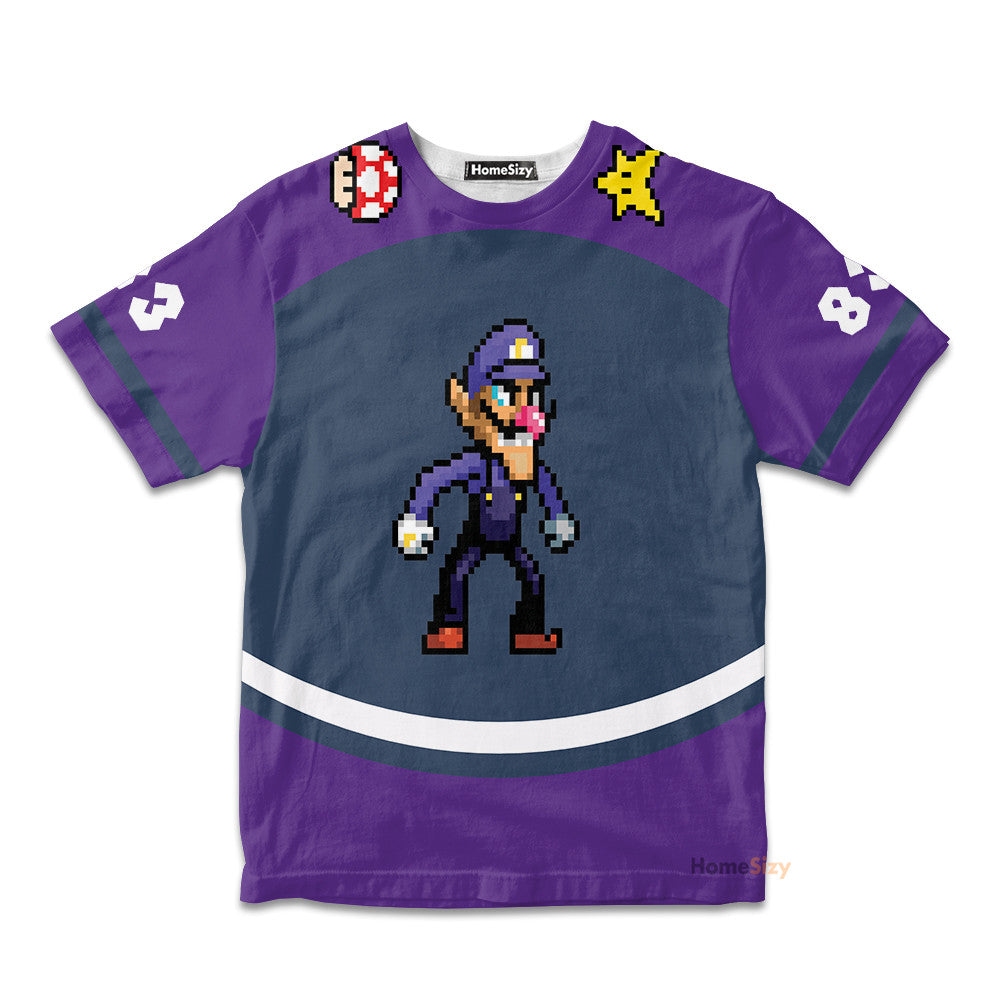 Custom Name And Number 3D Waluigi Sports Costume Cosplay - Personalized Kid Tshirt