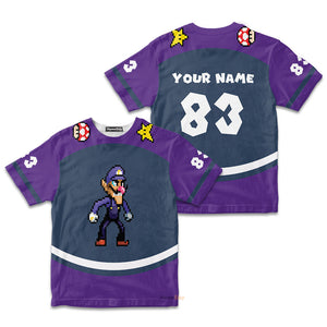 Custom Name And Number 3D Waluigi Sports Costume Cosplay - Personalized Kid Tshirt