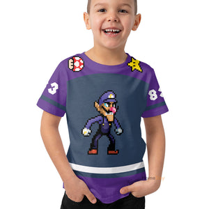 Custom Name And Number 3D Waluigi Sports Costume Cosplay - Personalized Kid Tshirt