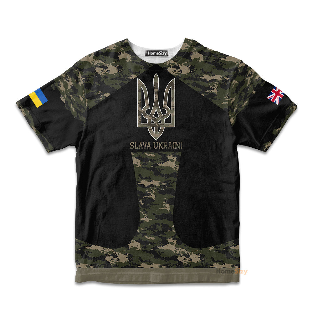 UK Stand With Ukraine Slava Ukraini Camo - Kid Tshirt