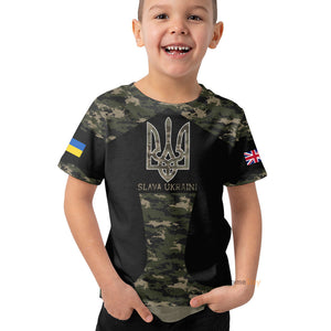 UK Stand With Ukraine Slava Ukraini Camo - Kid Tshirt