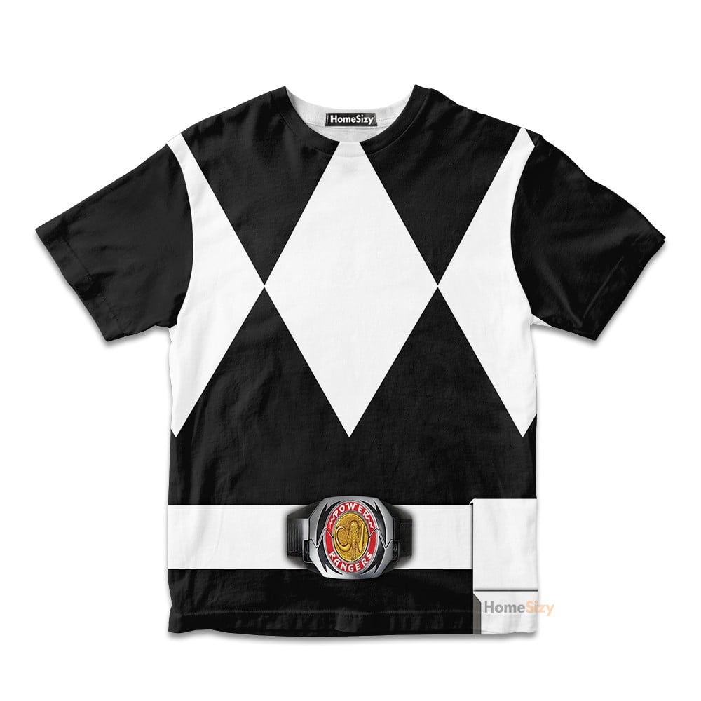 Black Mighty Morphin Power Ranger Cosplay Costume - Kid Tshirt