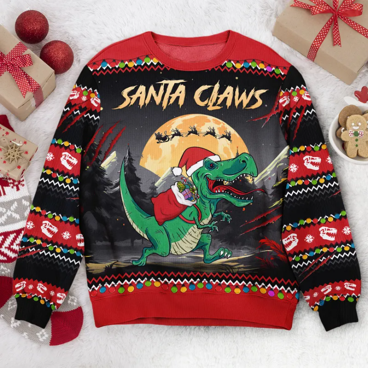 Santa Claws T-Rex Christmas Dinosaur - Christmas Gift For Family, Friends - Ugly Sweater