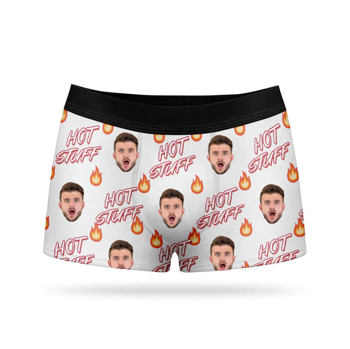 Custom Photo Hot Stuff  - Valentine Gift For Boyfriend, Husband - Personalized Men's Boxer Briefs