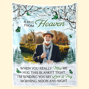 Custom Photo A Hug From Heaven Butterfly Pattern - Memorial Gift For Family Members - Personalized Blanket