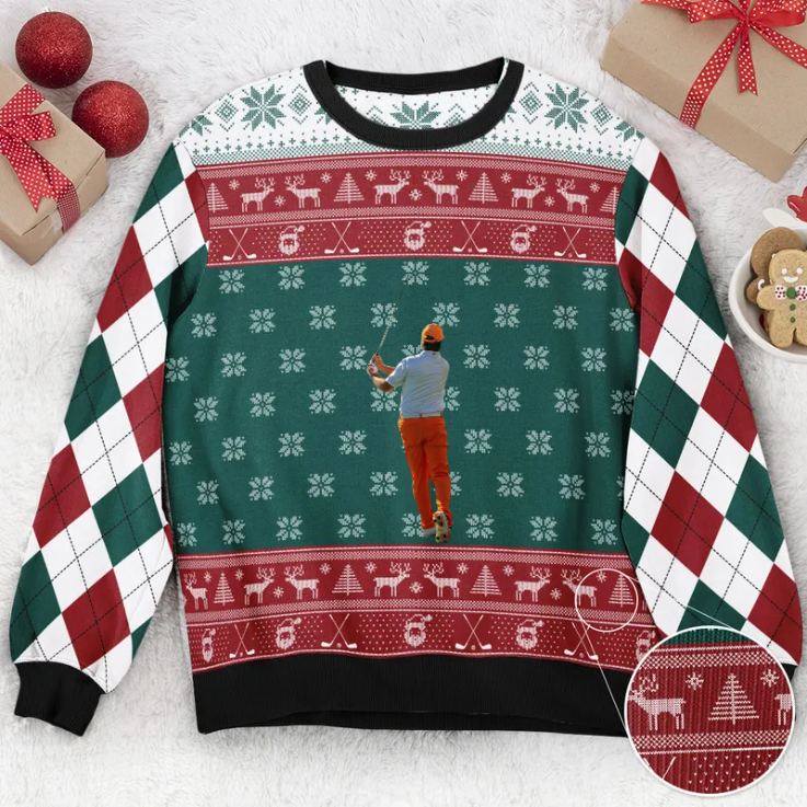 Custom Photo Playing Golf - Christmas Gift For Friends, Golf Lovers - Personalized Ugly Sweater