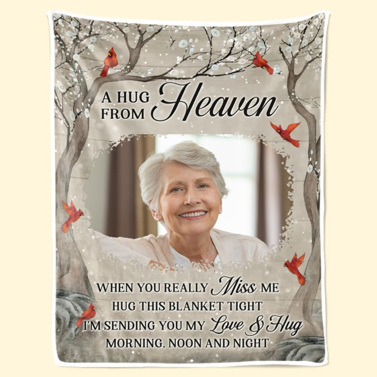 Custom Photo A Hug From Heaven Cardinal Pattern - Memorial Gift For Family Members - Personalized Blanket