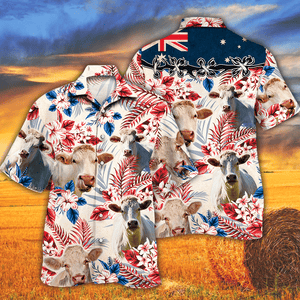 Unique Charolais Cattle Australian Flag Flowers - Hawaiian Shirt