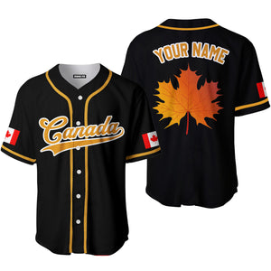 Personalized Canada Flag Maple Leaf Yellow White Baseball Tee Jersey