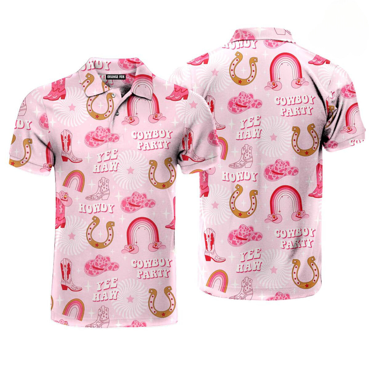 Rodeo Cowgirl Retro Horseshoe Cactus Pink Polo Shirt For Men