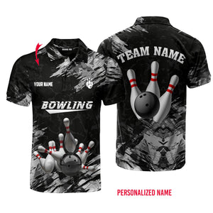 Personalized Bowling Black Bowling Pins Polo Shirt- Gift For Bowling Lovers