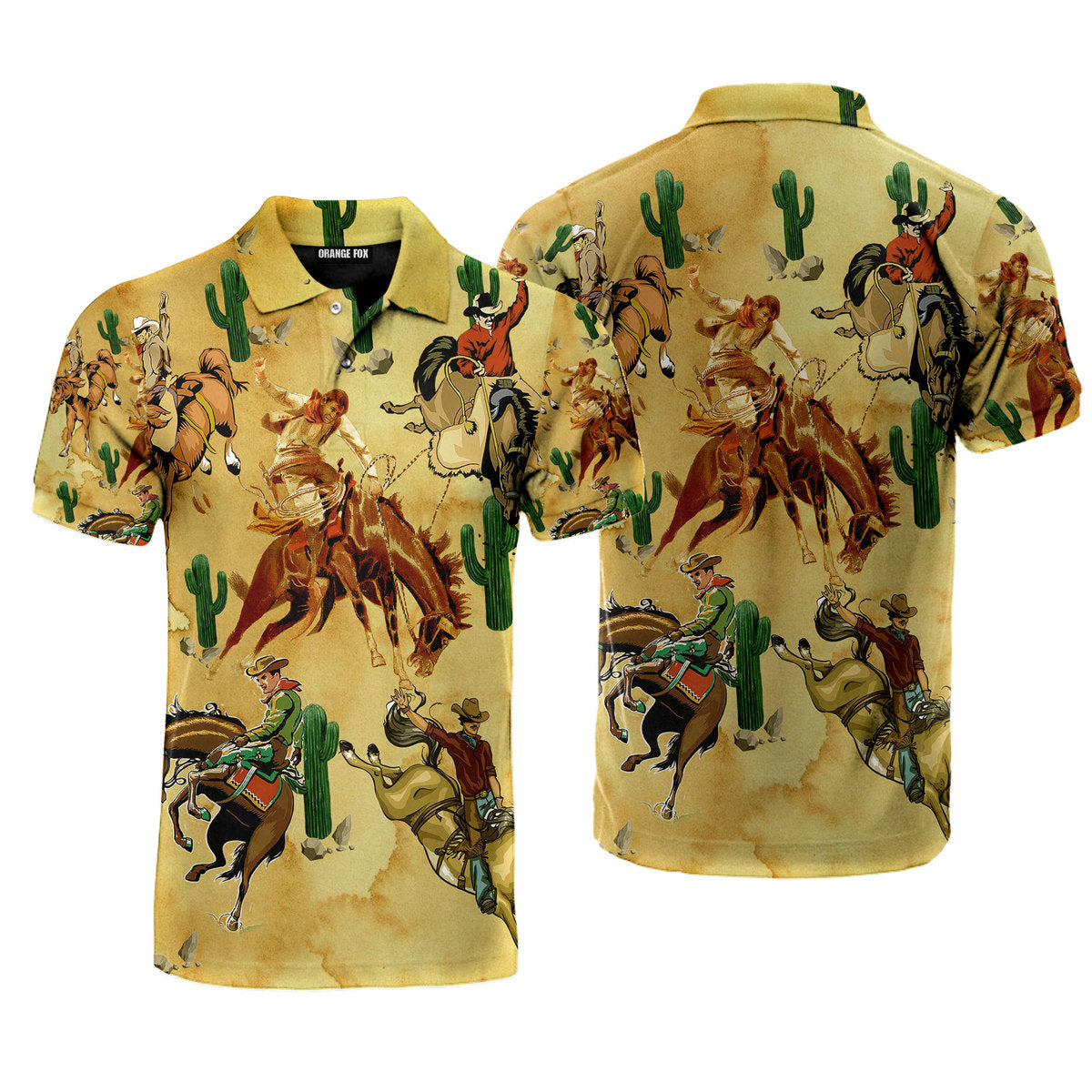 Western Cowboys Cowgirls Cactus Vintage Polo Shirt