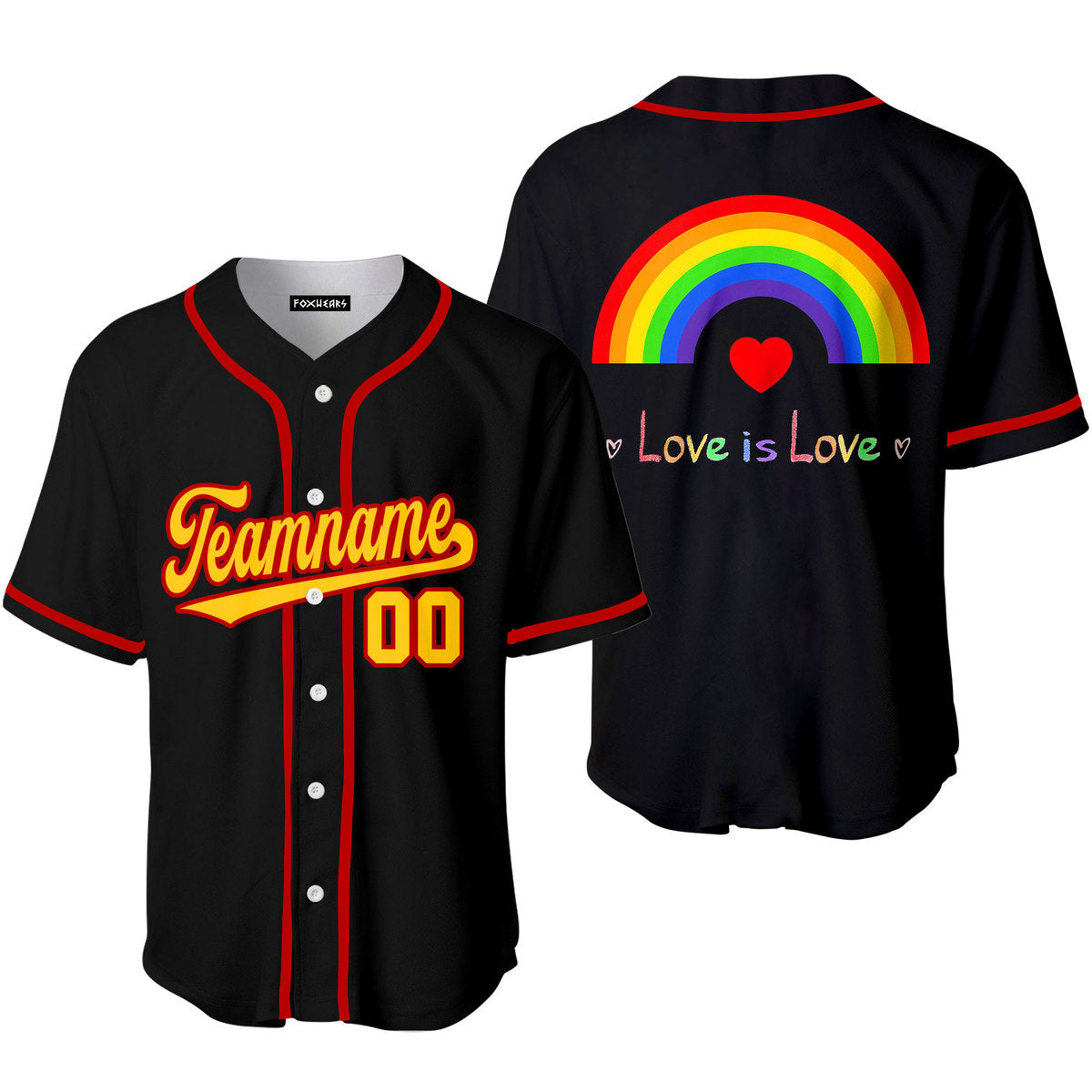 Personalized Rainbow LGBT Pride Love Is Love Yellow Red Baseball Tee Jersey