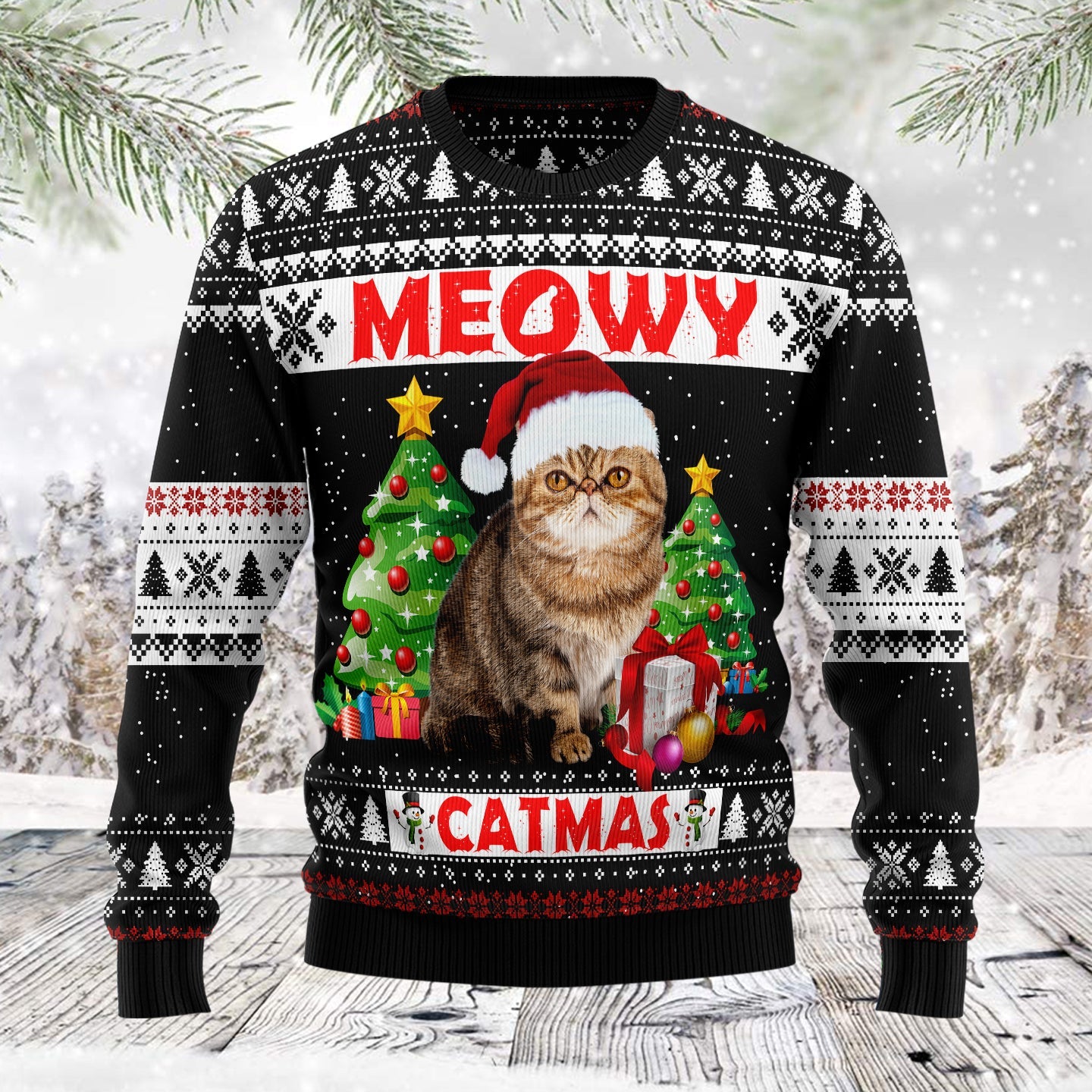 Meowy Catmas Black Christmas Funny Ugly Sweater