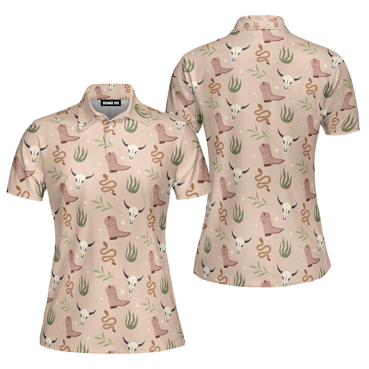 Cowboy Cowgirl Bull Snake Boot Grass Pink Polo Shirt For Women