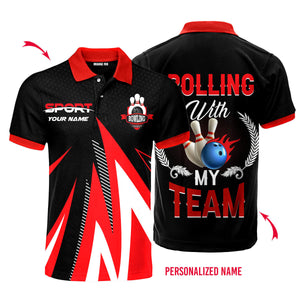 Custom Name Rolling With My Team Bowling - Personalized Men Polo Shirt