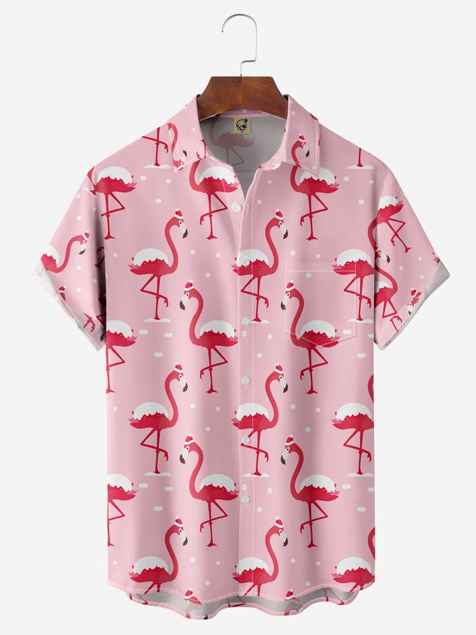 Christmas Pink Flamingo Patttern - For Men And Women - Hawaiian Shirt