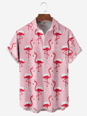 Christmas Pink Flamingo Patttern - For Men And Women - Hawaiian Shirt