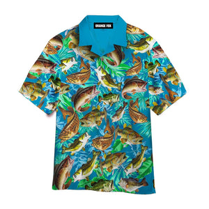 Bass Fish Seamless Pattern Fishing Blue Hawaiian Shirt For Men & Women