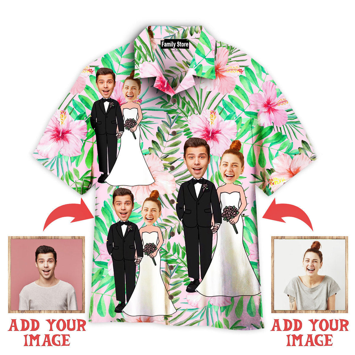 Custom Photo Funny Happy Wedding - Gift For Couple - Personalized Hawaiian Shirt