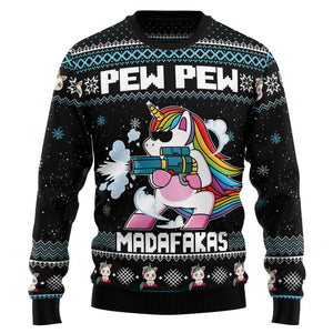 Unicorn Pew Pew Christmas Ugly Sweater