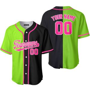 Personalized Black Pink Neon Green Split Fashion Baseball Tee Jersey