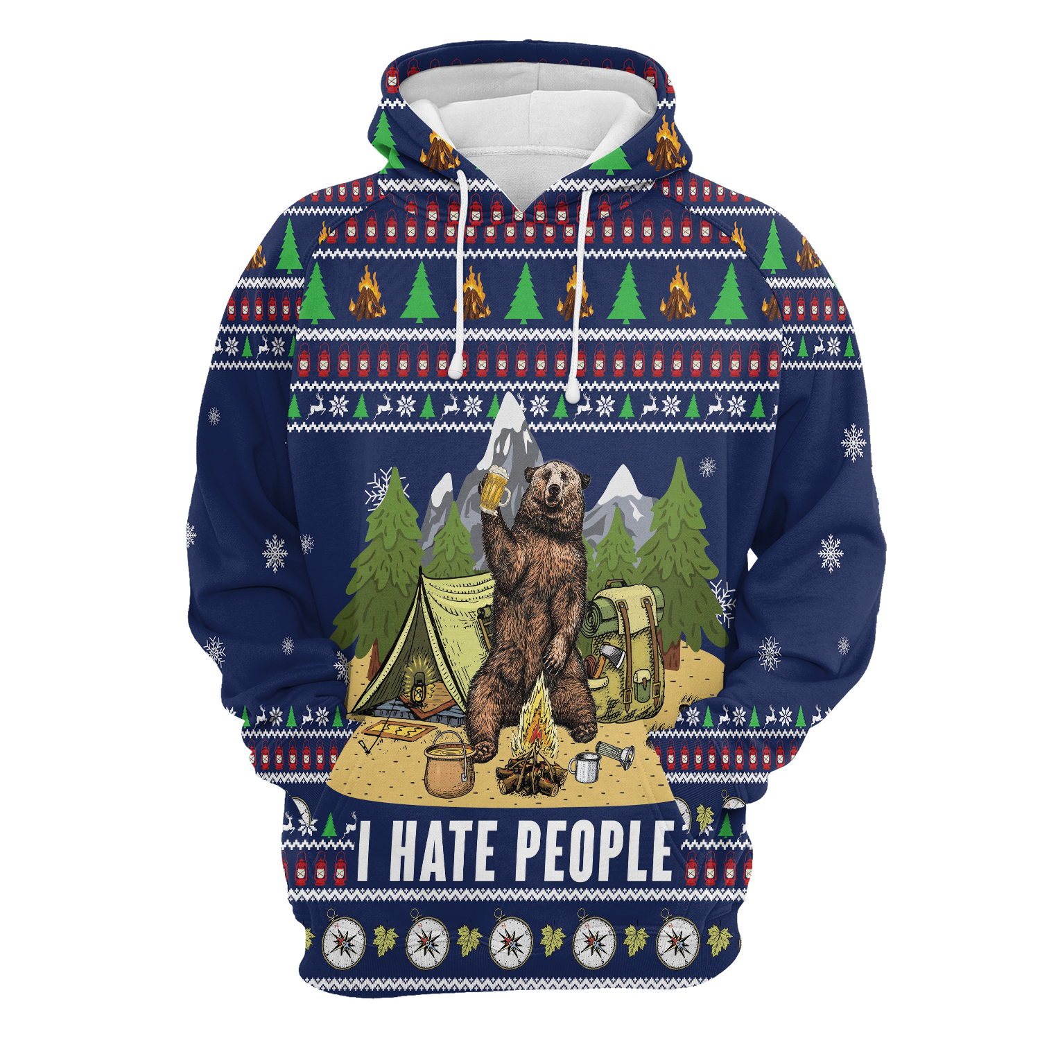 Bear Camping I Hate People - Hoodie