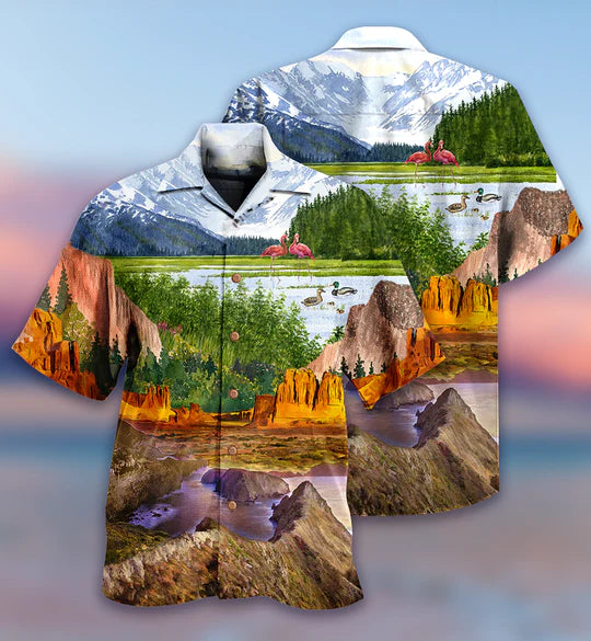 Camping Love Flamingo Landscape - Hawaiian Shirt