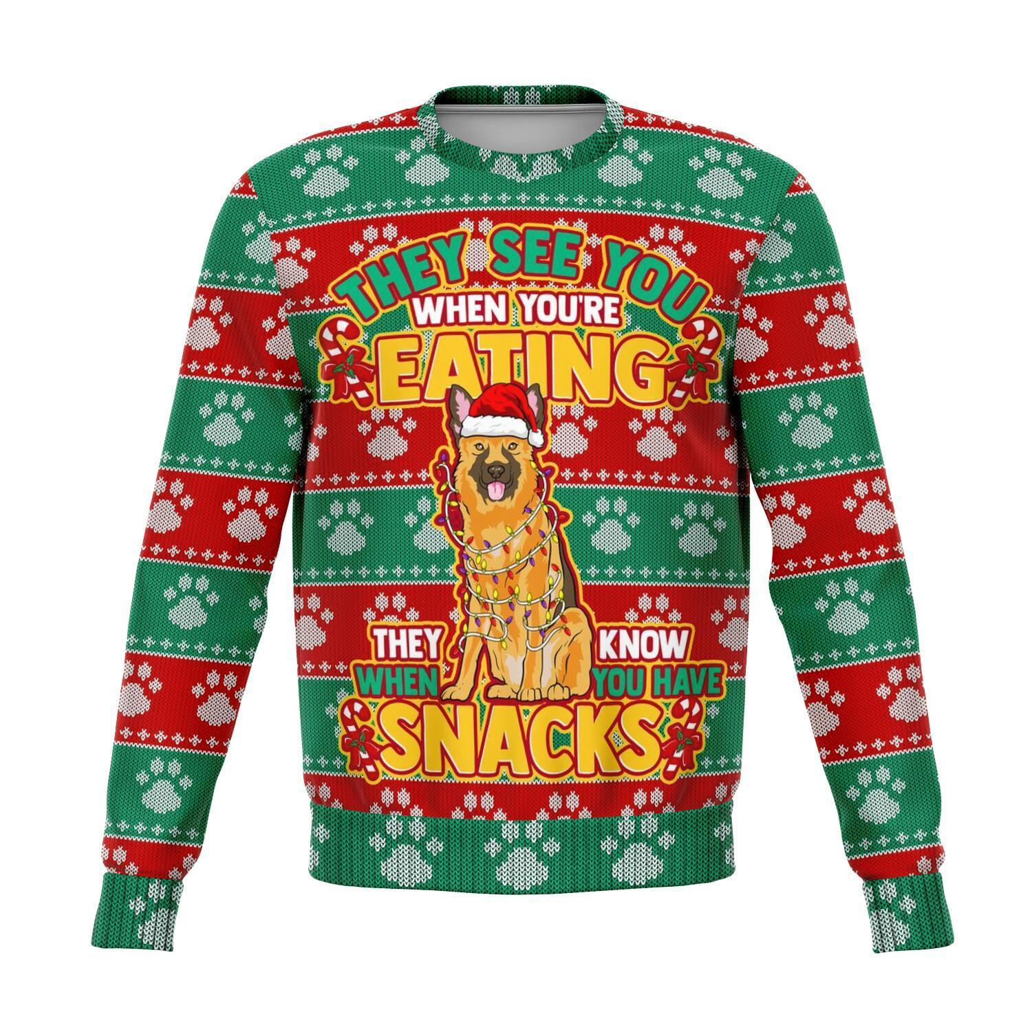 German Shepherd They Know When You Have Snacks Ugly Sweater