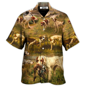 Hunting Dog Hunting Duck Art Style - Gift For Hunting Lovers - Hawaiian Shirt