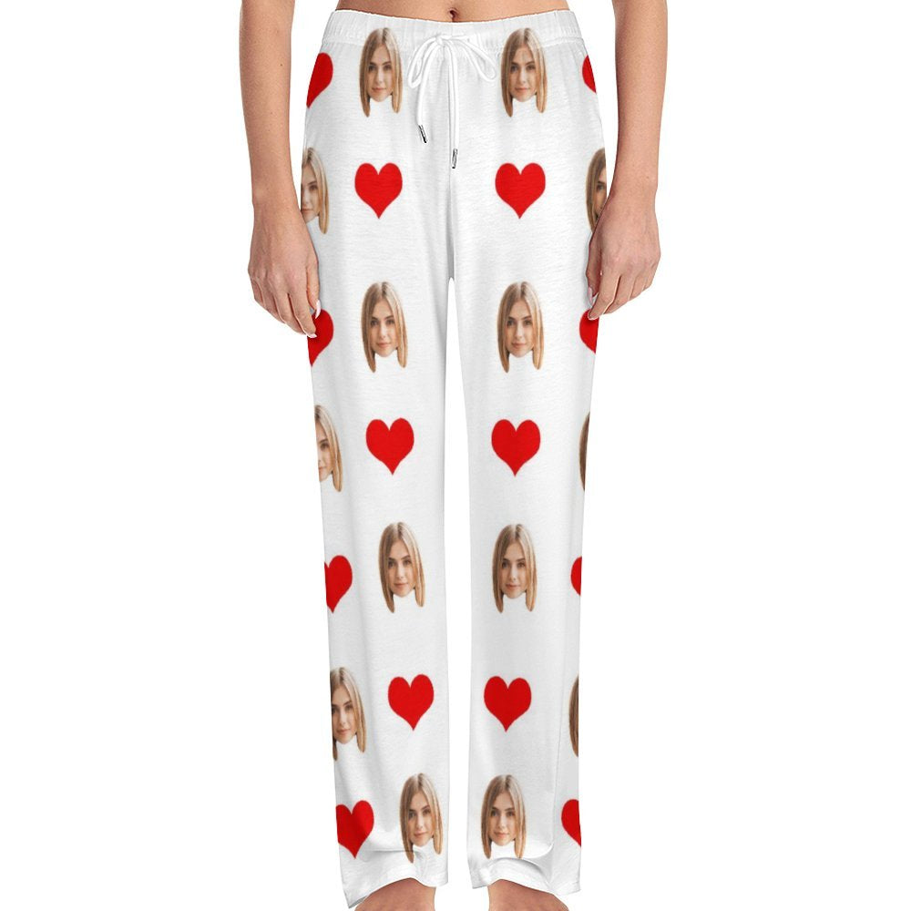 Custom Face Red Heart - Christmas Gift For Couple - Personalized Pajama Pants