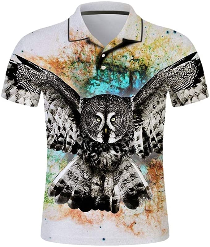 Novelty Lapel Abstract Animal Owl Graphic Polo Shirt For Men