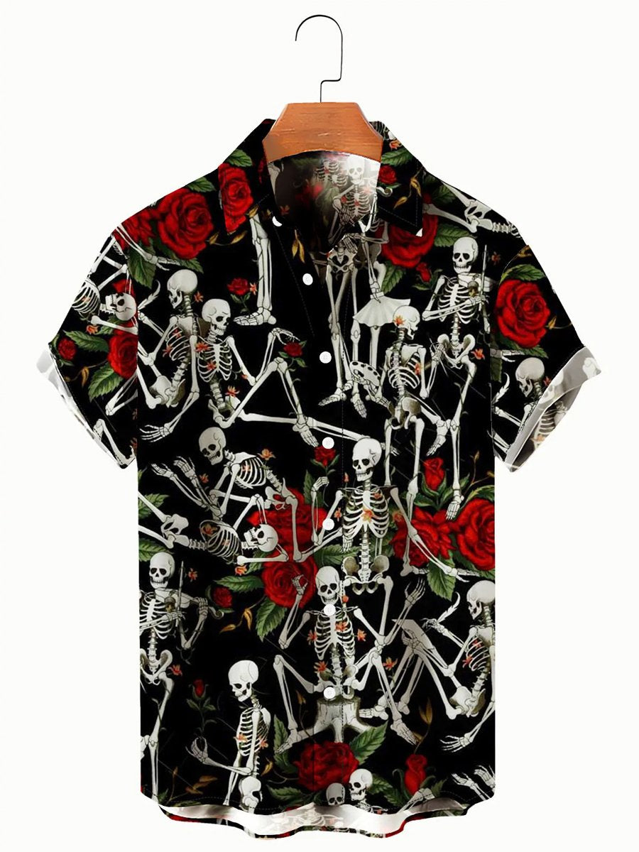 Vintage Rose Skull Ball Print - Hawaiian Shirt