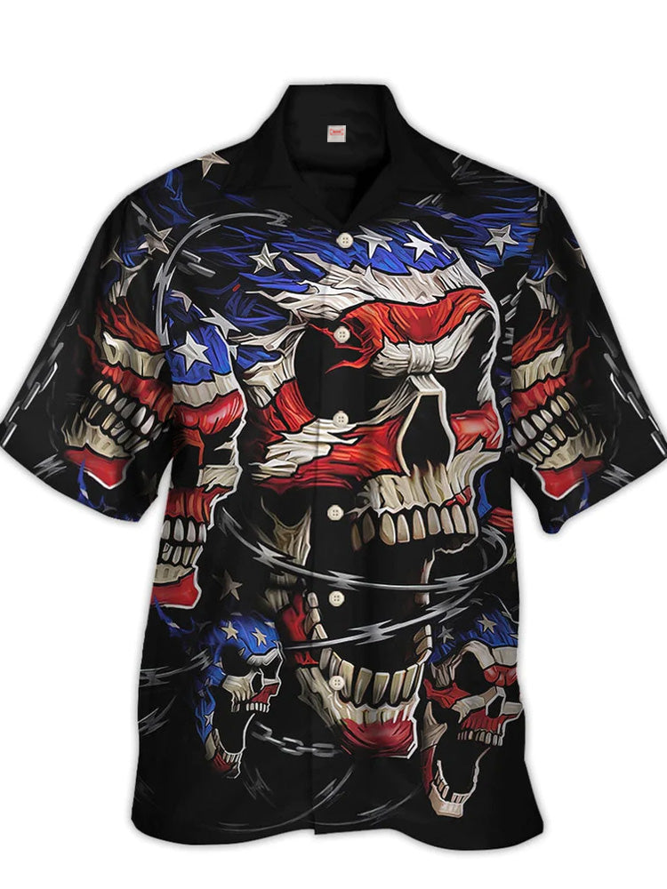 American Flag Skull And Chains Printing 4th Of July - Hawaiian Shirt