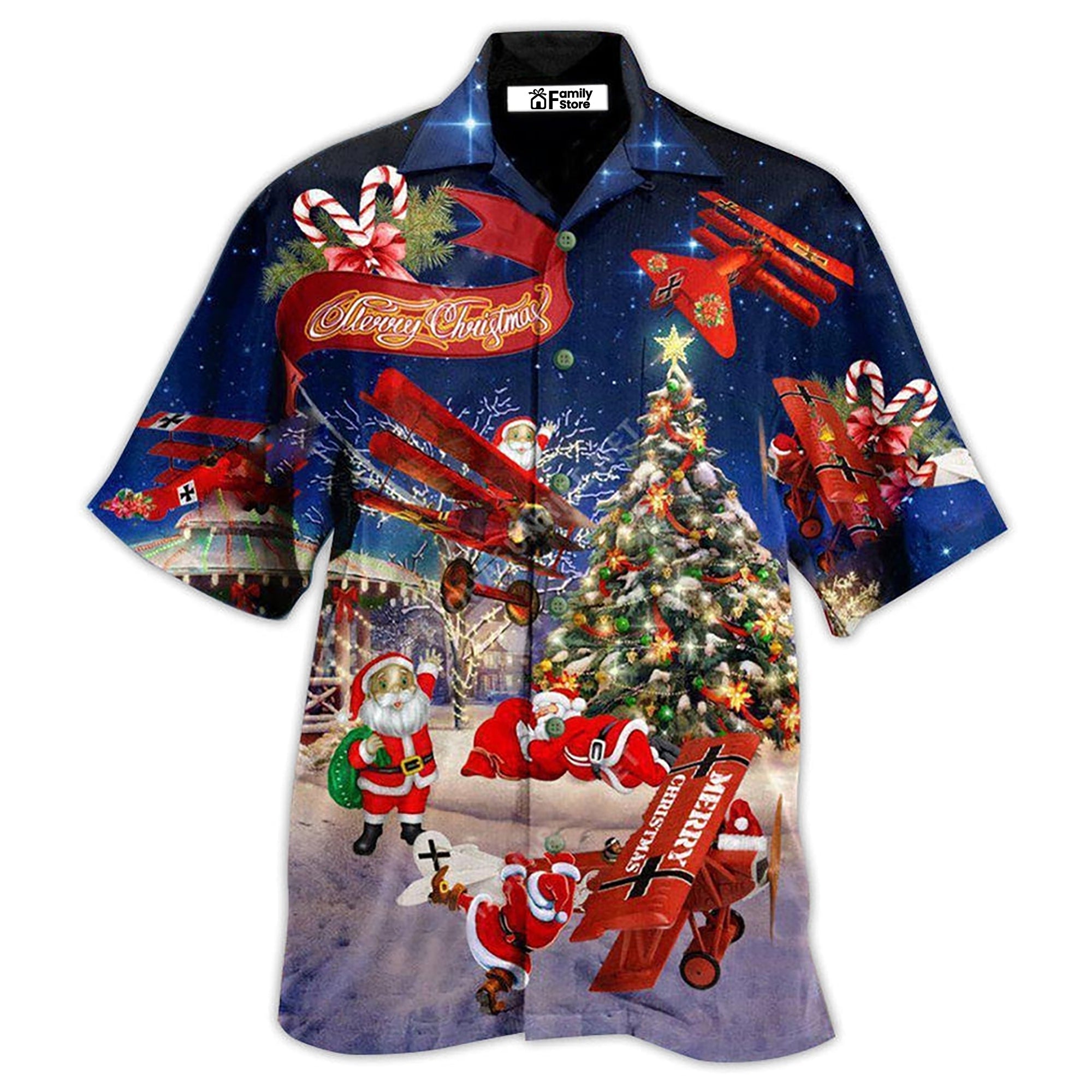 Christmas No Reindeer Any More Santa Loves Airplane In Blue - Hawaiian Shirt