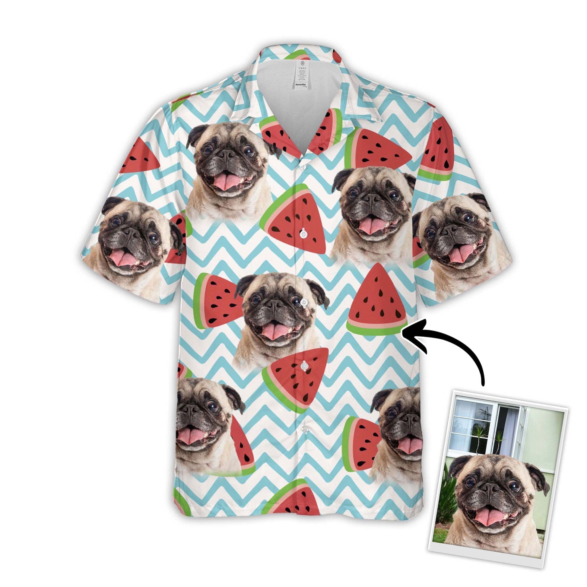 Custom Photo Watermelon Pattern White - Gift For Pet Lovers - Personalized Hawaiian Shirt