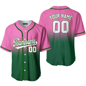 Personalized White Kelly Green Pink Fade Fashion Baseball Tee Jersey