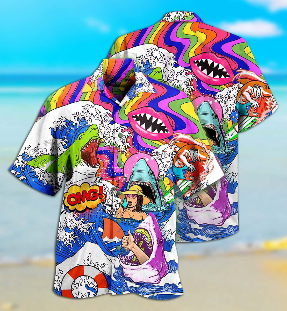 Hippie Shark Hippie Shark And Girl - Hawaiian Shirt