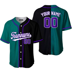 Personalized Black Purple Teal Split Fashion Baseball Tee Jersey