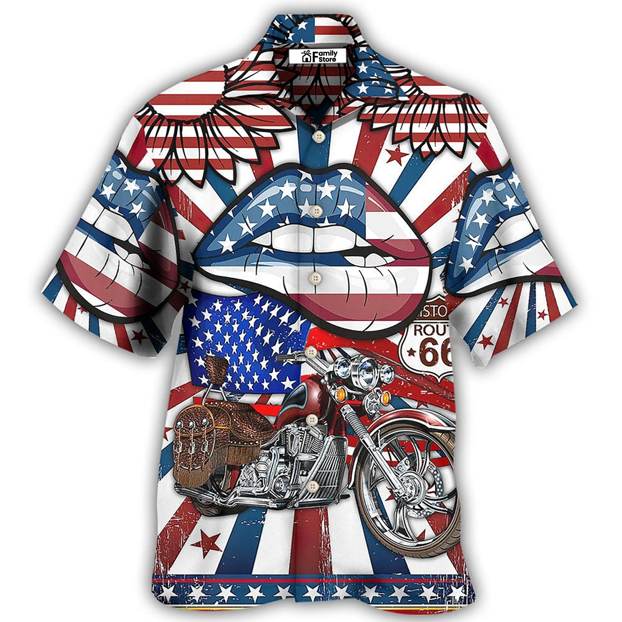 America Patriotic Motorcycle Sexy Lips - Hawaiian Shirt