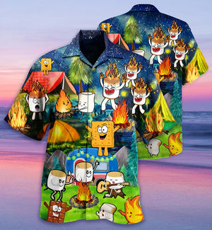 Camping Chocolate Marshmallow Fire - Hawaiian Shirt