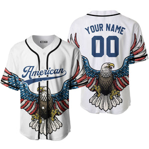 Personalized Eagle American Flag Blue Baseball Tee Jersey
