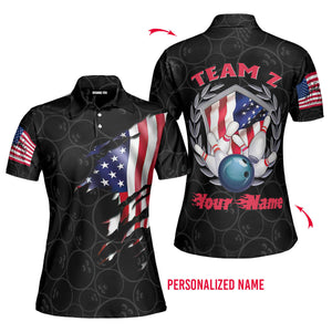 Personalized Bowling Team American Flag Polo Shirt For Men