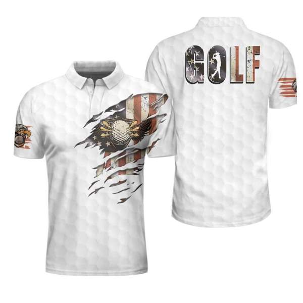 Amazing Vintage Golf Eagle Leg Hold Ball White Polo Shirt For Men