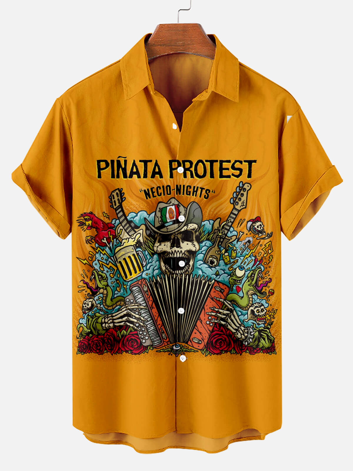 Skull Playing Music "Pinata Protest" - Hawaiian Shirt