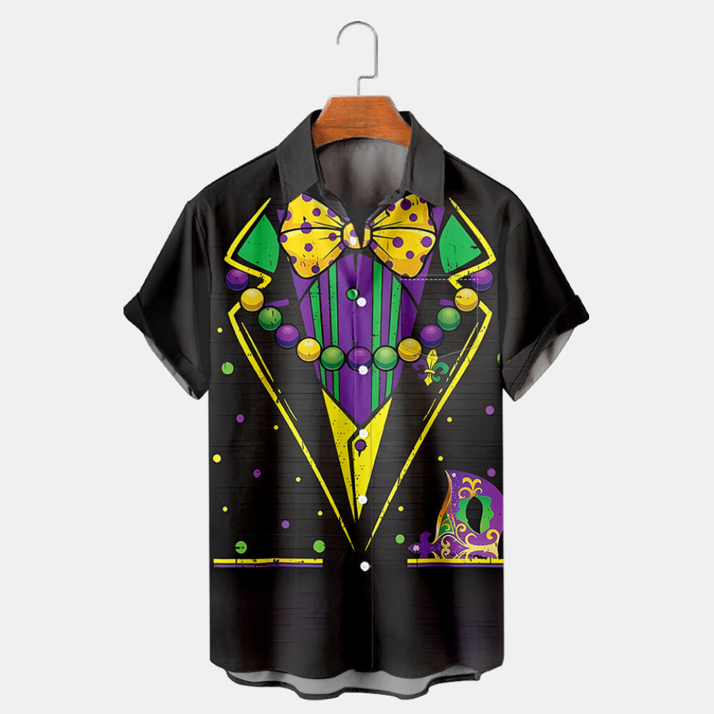 Mardi Gras A Purple Men Suit With Mask And Beads Version 2 - Hawaiian Shirt