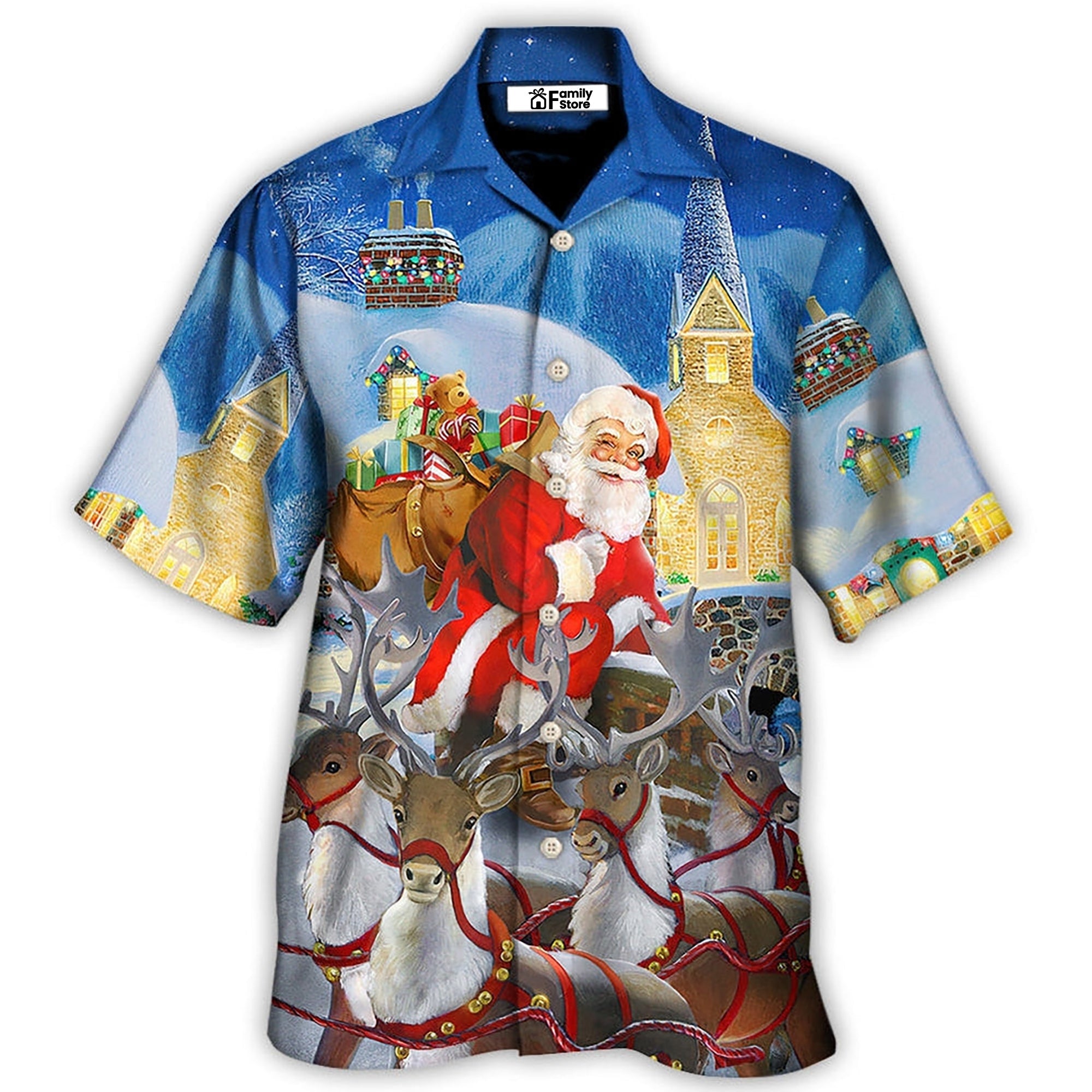 Christmas Santa Claus Reindeer Xmas Art Style - Hawaiian Shirt